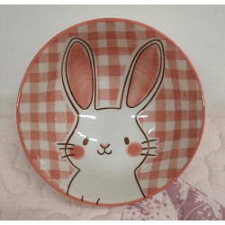 Special Sale- K011 陶瓷兔4.5寸飯碗 (粉格兔)