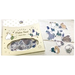 森山標子 Papier Platz Flake Seal / Sticker (37-827:兔子和野花)
