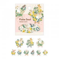 森山標子 Papier Platz Flake Seal / Sticker (53-025:兔子和花束)